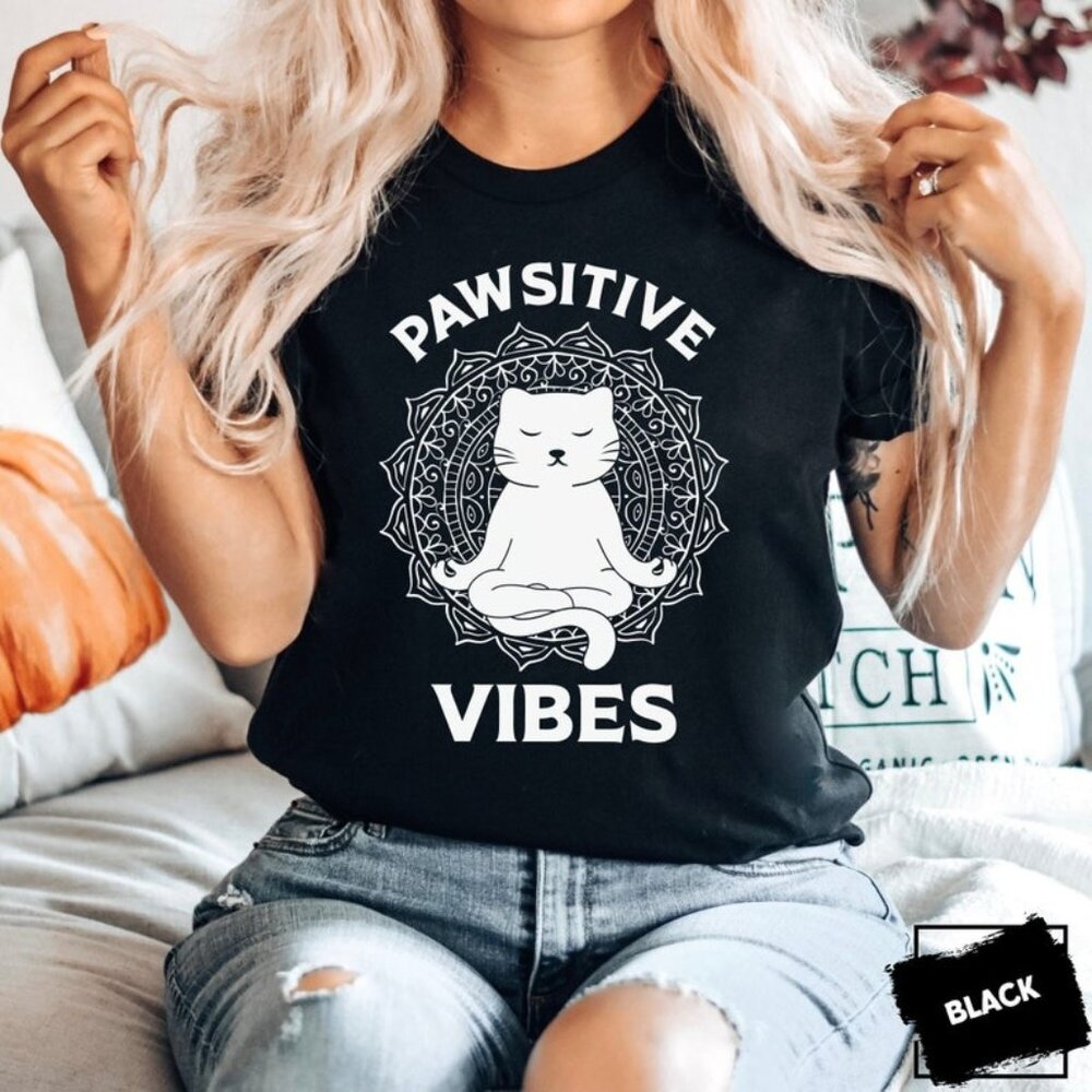 Funny Cat Shirt, Yoga Shirt, Pawsitive Vibes Shirt